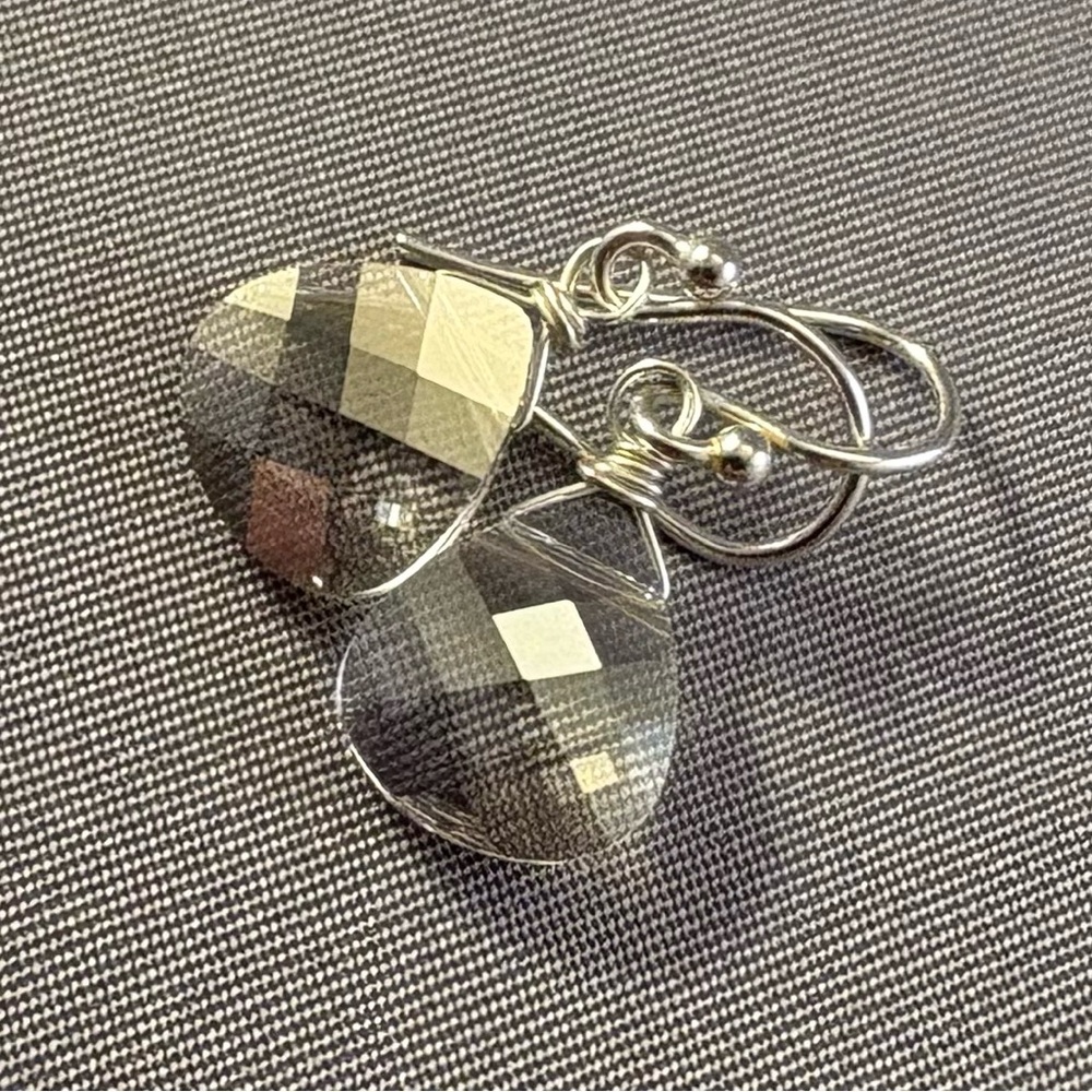NWT Swarovski Crystal Sterling Silver Teardrop‎ Briolette Earrings Gray Handmade